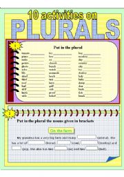 English Worksheet: PLURALS - 10 DIFFERENT ACTIVITIES