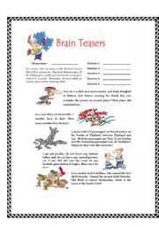 English Worksheet: Brain Teasers