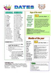 English Worksheet: DATES - PREPOSITIONS OF TIME