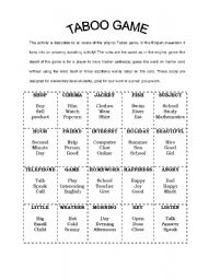 English Worksheet: Taboo game