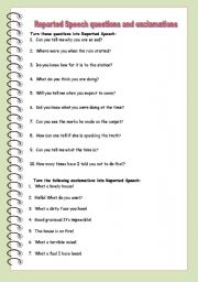 English Worksheet: Reported questions and exclamations