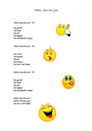 English Worksheet: Hello, how are you! Song