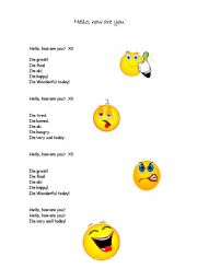 English worksheet: Hello, how are you! Song