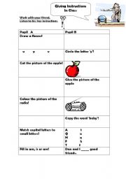 English worksheet: Instructions in class