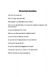 English worksheet: Phrasal Verbs Questions