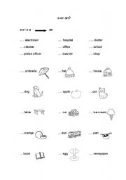 English Worksheet: a or an