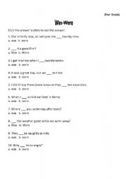 English Worksheet: WAS / WERE  