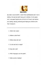 English Worksheet: Simple reading comprehension