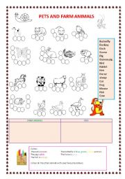 English Worksheet: pets and farm animals