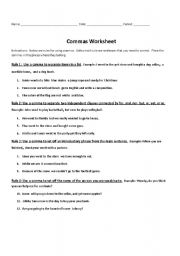 English Worksheet: Rules for Commas Worksheet