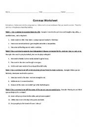 English worksheet: Rules for Commas Worksheet