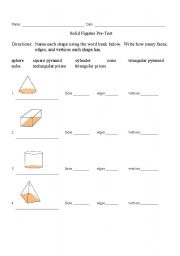 English Worksheet: Solid Figures Pre/Post Test