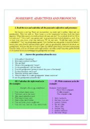 English Worksheet: POSSESSIVE ADJECTIVES AND PRONOUNS