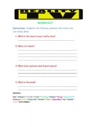 English Worksheet: Reality Tv