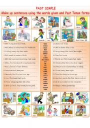 English Worksheet: Past Tense Simple- Write sentences usig the words given