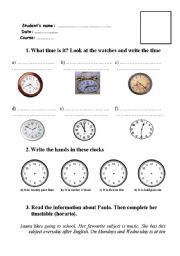 English Worksheet: ELEMENTARY TEST: times, subjects, to be, informal letter