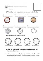 ELEMENTARY TEST: times, subjects, to be, informal letter