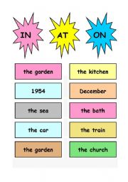 English Worksheet: In At On flash cards
