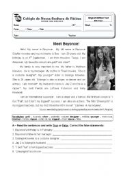 English Worksheet: Meet Beyonce - test 5th year