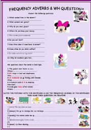 English Worksheet: Wh questions, how often, frequency adverbs and Present tense