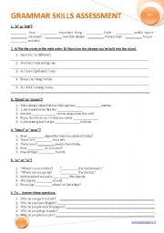 English Worksheet: GRAMMAR SKILLS ASSESSMENT