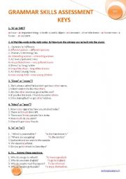 English Worksheet: GRAMMAR SKILLS ASSESSMENT (KEYS)