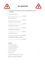 English worksheet: Question words activities