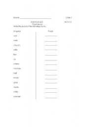 English Worksheet: singular and plural