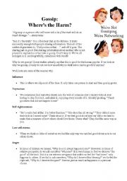 English Worksheet: GOSSIP: WHERES THE HARM?