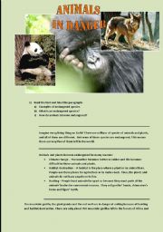 ANIMALS IN DANGER READING COMPREHENSION (2 PAGES)