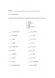 English worksheet: Food Groups Worksheet or Quiz