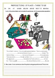 English Worksheet: Prepositions of Place and There to be