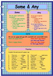 English Worksheet: Some any Any