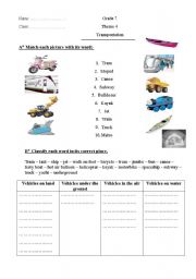 Means of transportation worksheet