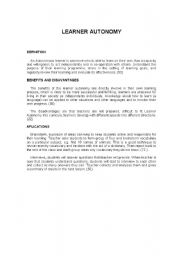 English Worksheet: learner autonomy