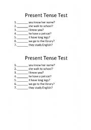 English worksheet: Present Tense Preliminary Test