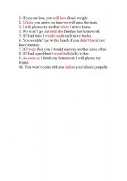 English Worksheet: CONDITIONALS TYPE 1-2