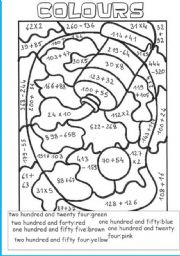 English Worksheet: colours with big numbers