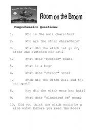 English worksheet: Room on the Broom Comprehension Questions