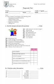 English Worksheet: Diagnostic Test