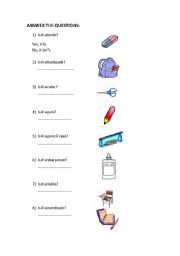English worksheet: School Supplies questions