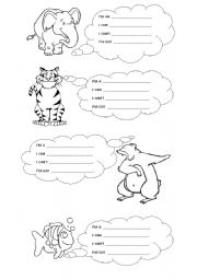 English Worksheet: animals can or cant