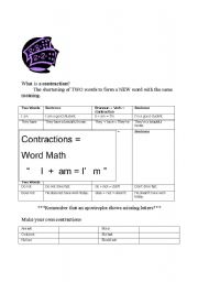 English worksheet: Contractions = Word Math