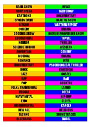 English Worksheet: Genres -- TV programs, movies, and music