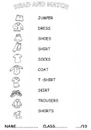 English Worksheet: clothes test