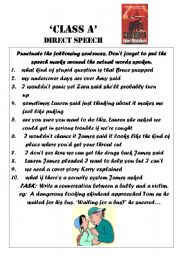 English Worksheet: Class A by Robert Muchamore Direct speech