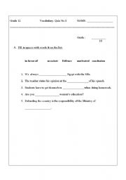 English Worksheet: Vocabulary quiz