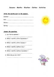 English Worksheet: weather,seasons,months,clothes