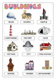 English Worksheet: BUILDINGS PICTIONARY