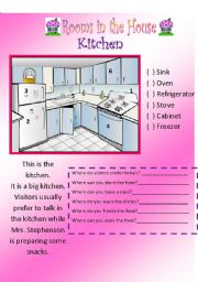 English Worksheet: Rooms in the House (First Part)